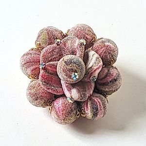 WEST GERMANY SUGAR BEAD BROOCH - VINTAGE PINK & GOLD STRIPES